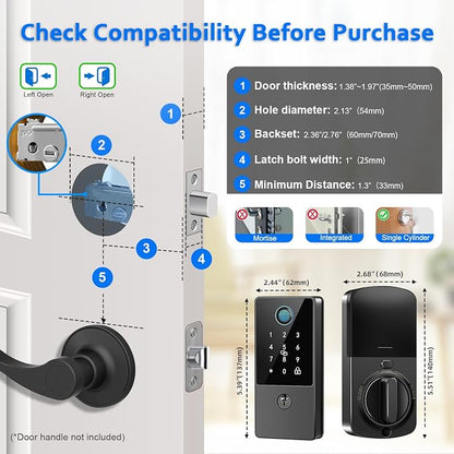 Smart Door Lock Deadbolt, Keyless Entry Door Lock with Fingerprint & Keypad,App Control,Auto Lock,Secure Electronic Digital Lock for Front Door Home Apartment Rental,Easy Installation,Matte Black
