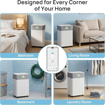 Uthfy 5000Sq.Ft Dehumidifier for Basement with Drain Hose,Smart Compressor Dehumidifiers for Home, Bedroom,with Reusable Filter,Dual-Screen,Child Lock,Intelligent Humidistat,24H Timer,WiFi App Control