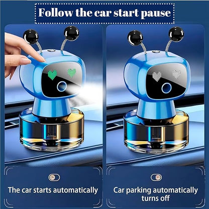 Robot Intelligent Aromatherapy Machine, Smart Cute Robot Car Air Freshener - Fine Spray/Fillable/Four-Gear Adjustment/Vibration Sensing/On-Off/Large Capacity Long-Lasting Fragrance/Blue-V2(Ocean)