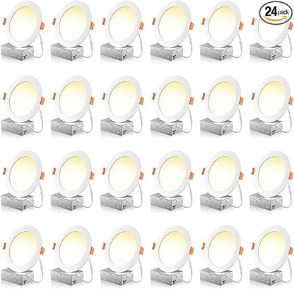 FREELICHT 24 Pack 6 Inch 5CCT Ultra-Thin LED Recessed Ceiling Light with Junction Box, 2700K/3000K/3500K/4000K/5000K Selectable, 1050LM Brightness, Dimmable Canless Wafer Downlight, 12WEqv110W-ETL&FCC
