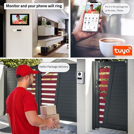 2 Wired Video Intercom System, 7 Inches Video Doorbell HD Camera with Monitor, WiFi Tuya App Remote Intercom Unlock, No Monthly Fees, Video Door Bell Call Phone, for Villa House Office Apartment