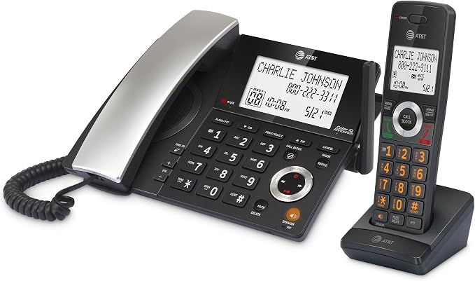 AT&T CL84118 DECT 6.0 Corded/Cordless Phone | Works During Power Outages, Smart Call Blocker, Answering Machine, Caller ID Announce, Big Buttons