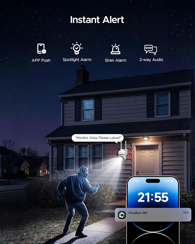 CAMCAMP Wireless Security Camera System Outdoor 8 Cameras for Home Security | Plug-in Powered, Smart Auto Tracking Pan&Tilt, 1080P Cam WiFi Pro 16CH NVR 500GB No Monthly Fee Color Night Vision 2-Way Talk