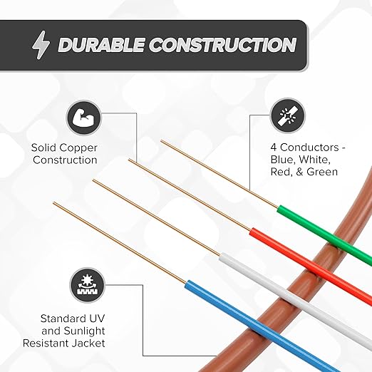 THE CIMPLE CO 18/4 Thermostat Wire 200 FT - Insulated Solid Copper Wiring for HVAC, Furnaces, Video Doorbells, Alarms, Lighting, Smart Thermostats - 18 Gauge, 4 Conductor - 200 Feet (60 Meters), Brown