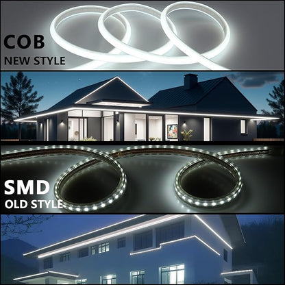 BENLUN AC 110V COB LED Strip Lights Outdoor Waterproof 65.6ft, 6000K Cool White Super Bright 200W CRI 90+ LED Rope Light, IP65 Flexible Cuttable, for Bedroom Garden Commercial House