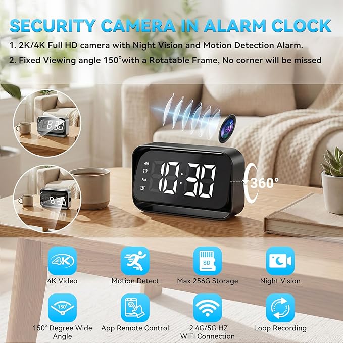 Wireless-Security-Camera, 4K Real Full HD Nanny Cam for Home Security, Night Vision & Motion Detection Alerts, Security Recording with Mobile Phone App, Support 2.4G and 5G