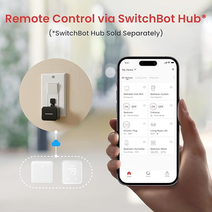 SwitchBot Rechargeable Smart Switch Button Pusher (Bluetooth) – Fingerbot for Rocker/One-Way Buttons, App Timer Control, No Wiring, Optional Hub for Voice/Remote, Black