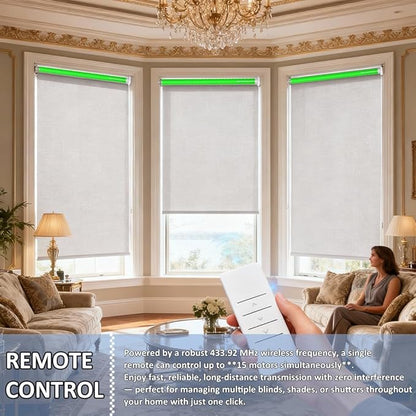 Matter Over WiFi Smart Roller Shade Motor for 1.5"/38mm Tube, WiFi Electric Blinds Kit Works with Apple HomeKit Alexa Google Home SmartThings, No Hub Needed, Quiet Wired Engine, Remote/Voice Control