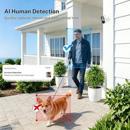 1080P Wireless Security Camera Outdoor, Battery Powered, AI Human Detection, Color Night Vision, 2-Way Audio, IP65 Waterproof, 2.4G Wi-Fi, Cloud Storage