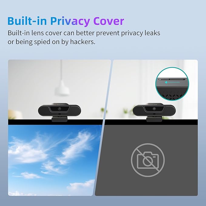 4K Webcam, UHD PTZ PC Camera with Speaker and 4 Microphones, Supporting Remote Control, Digital Zoom, Autofocus, Privacy Cover and Tripod, for Video Calls and Conferences and Live Streaming