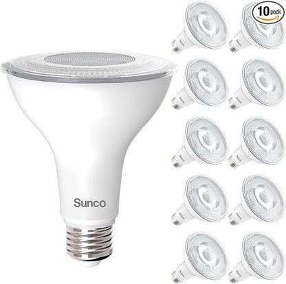 Sunco 10 Pack PAR30 Long Neck LED Bulb, Indoor/Outdoor Flood Light, 11W (75W Equivalent), 850 Lumen, 6000K Daylight Deluxe, Dimmable, E26 Base, IP65 Waterproof, UL Certified
