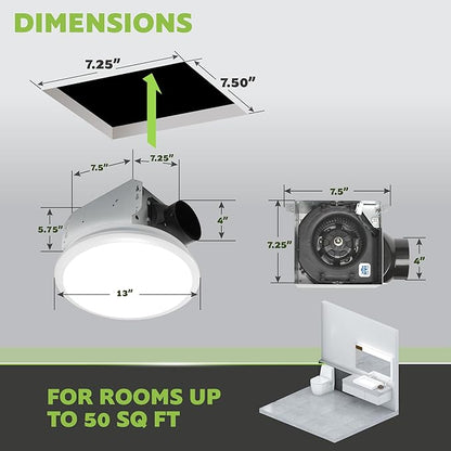 Homewerks 7141-110 Bathroom Fan Integrated LED Light Ceiling Mount Exhaust Ventilation 2.0 Sones 110 CFM, White