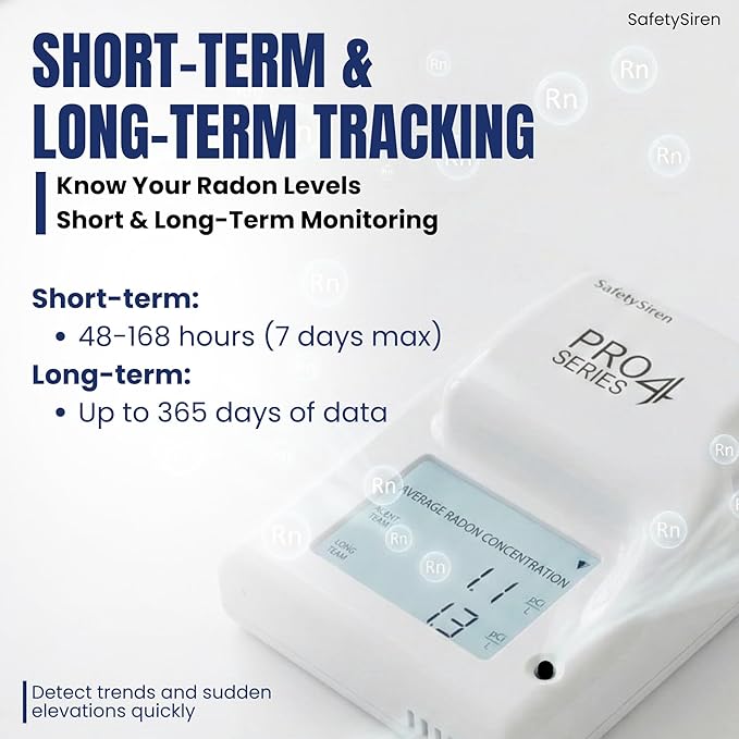 Safety Siren Pro4 Radon Gas Detector for Home, Continuous Indoor Radon Monitoring with Digital Display, LED Alerts, Long-Term Tracking and Alarm Functions - Pack of 3