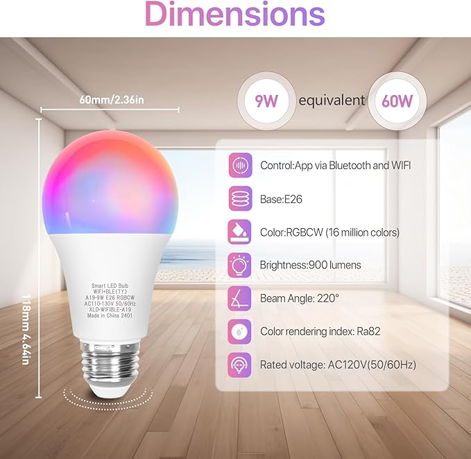 ORALUCE 丨 Bundle - Bluetooth Smart Light Bulb A19 E26 (Pack of 2) & Smart LED Bulb A19 Wi-Fi and Bluetooth (Pack of 4)