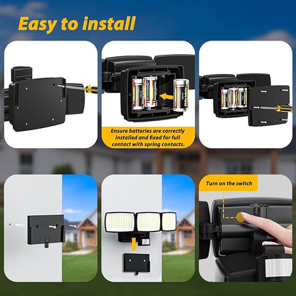 Battery Powered Motion Sensor Outdoor Lights, 1500LM Flood Lights IP65 Waterproof Security Light Motion Detector Lights Wireless for Outside Yard 1Pack