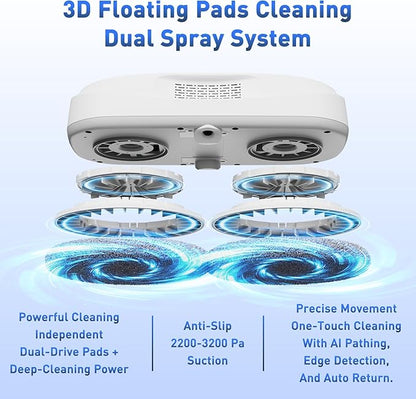 KKI Window Cleaning Robot,Upgraded Window Cleaner Robot, Auto-Dual Spray, Max 3200pa,3 Cleaning Modes & Edge Detection, Remote Control for High-Rise Windows, Glass Door,5Sets Cloths