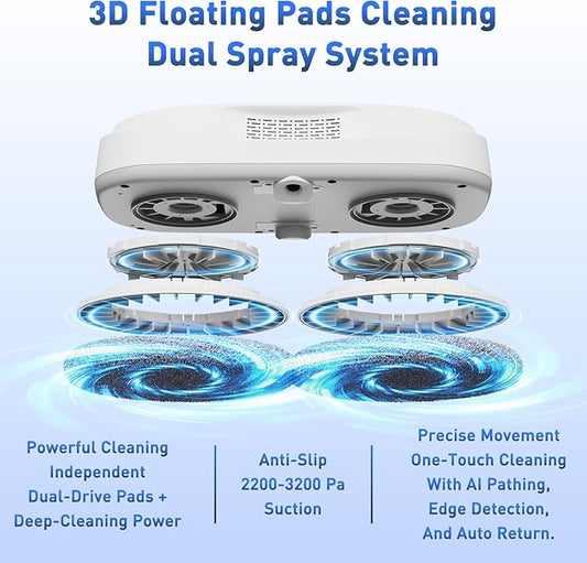 KKI Window Cleaning Robot,Upgraded Window Cleaner Robot, Auto-Dual Spray, Max 3200pa,3 Cleaning Modes & Edge Detection, Remote Control for High-Rise Windows, Glass Door,5Sets Cloths