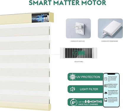 Motorized Zebra Blinds with Remote [Dual Layer + Light Filtering] 90% Blackout Smart Shades for Indoor Windows, Alexa Google and HomeKit Compatible, Customized Size, Shadow Whisper