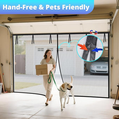 Garage Door Screen for 1 Car 9x8FT, Magnetic Screen Garage with Retractable Fiberglass Mesh and Heavy Duty Weighted Bottom, Easy Assembly & Pass, Hands Free Screen Door w/ 40 Magnets for Garage/Patio