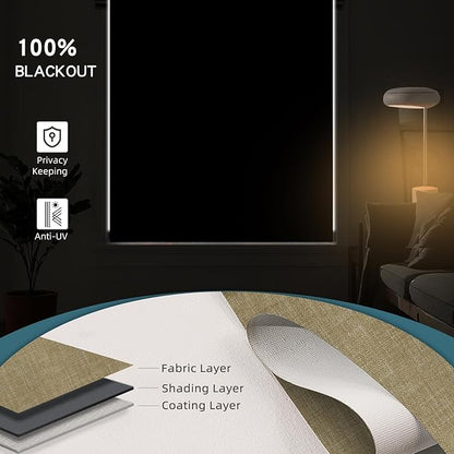 Motorized Roller Shade, 100% Blackout Smart Window Blinds Work with Homekit, Alexa, Google Home, Remote Control, Electric Blinds with USB/Solar Pannel Charging, Gentle Wheat
