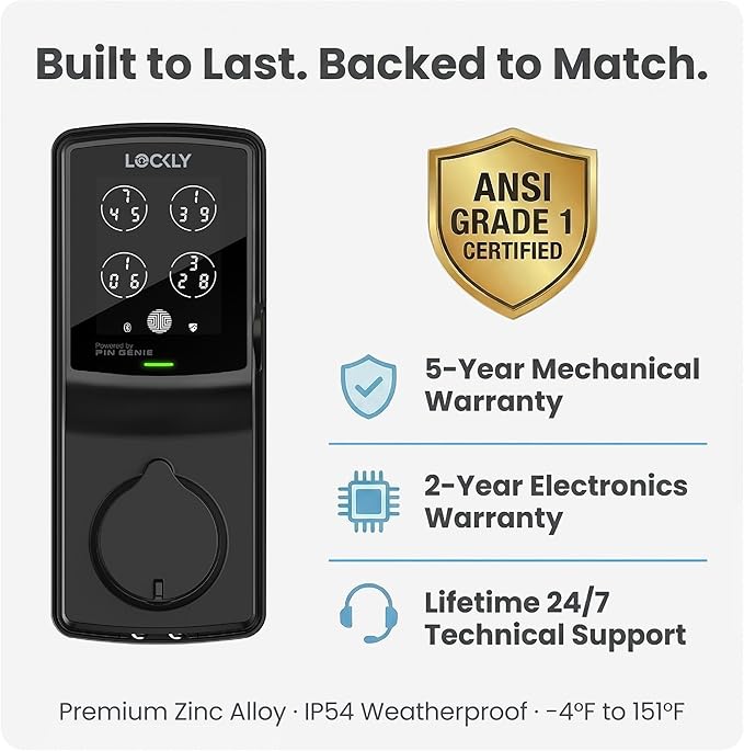 Lockly Secure Plus, Keyless Entry Door Lock, Smart Locks for Front Door, Smart Lock Deadbolt, PIN Genie® Keypad, 3D Biometric Fingerprint Sensor, Auto Lock Smart Door Lock