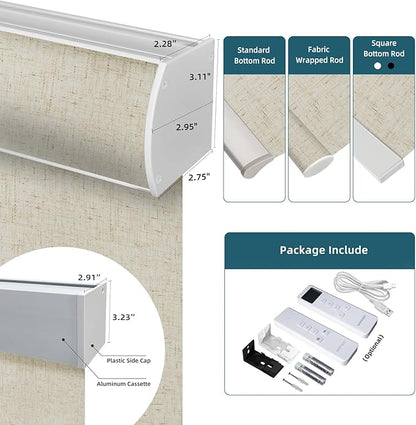 Motorized Roller Shade, 100% Blackout Smart Window Blinds Work with Homekit, Alexa, Google Home, Remote Control, Electric Blinds with USB/Solar Pannel,Custom up110''Wx120''H,Linen Stone