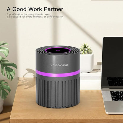 MEGAWISE H13 HEPA Air Purifier for Bedroom, Office & Small Rooms, 3-Stage Filtration with 360° Air Intake, 24dB Quiet Sleep Mode, Activated Carbon Filter for Smoke, Dust, Pet Dander & Odor, Ozone Free