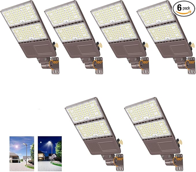 6 Pack LED Parking Lot Light 320W 256W 192W Adjustable, UL Listed 5700K 5000K 4500K Tunable, 48000LM Commercial Street Area LED Shoebox Light with Photocell, AC100-277V
