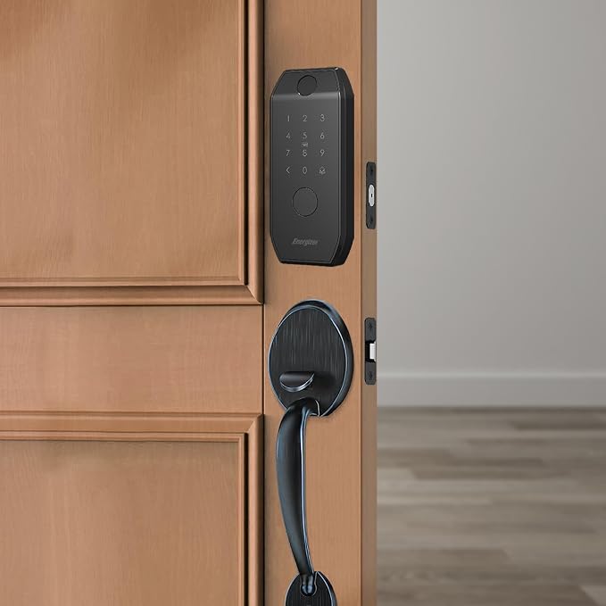 Energizer Smart Door Lock, Deadbolt with Keyless Fingerprint Entry, App Control, Anti-Peep Passcode Touchscreen, 2 Key Fobs & 2 Keys, Holds 50 Fingerprints, One-Touch & Auto-Lock, Doorbell