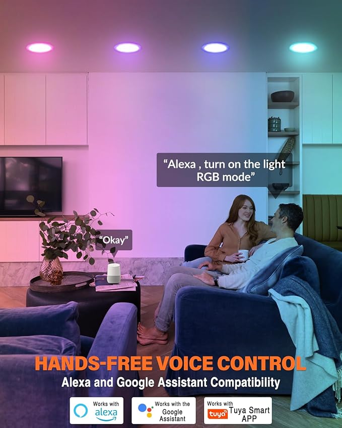 12Pack 6Inch Smart LED RGB Recessed Lighting ,Color Changing Canless Downlight,2700K-6500K, 2.4GHz Wi-Fi & Bluetooth,12W 1200lm,Works with Tuya App,Alexa & Google Assistant,Gateway Included