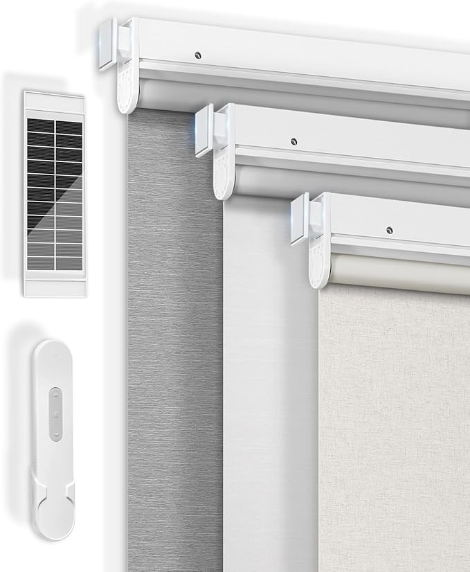 No-Drill Motorized Blinds with Remote Control, Rechargeable Smart Blackout Electric Shades for Windows, Electric Automatic Wireless Cordless Operation (White,27" W*72" H)