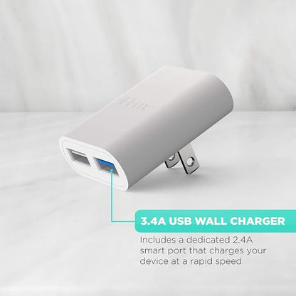 iHome Slim 2-Port USB Wall Charger, Flat Multiport Travel Plug Adapter | Dual USB-A ports, 2.4A Rapid Charge, Foldable Prongs, Slim Design, Compatible with iPhone, Android, iPad, AirPods for Home