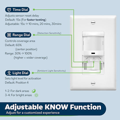 TOPGREENER in-Wall PIR Motion Sensor Light Switch, Motion Sensor Switch, Occupancy Sensor Switch, On/Off Override, 4A, 500W, Single Pole, 𝐍𝐞𝐞𝐝 𝐍𝐞𝐮𝐭𝐫𝐚𝐥 𝐖𝐢𝐫𝐞, TSOS5, White, 4 Pack