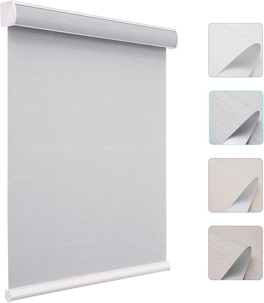 Changshade Custom Size Cordless Roller Shades, Blackout Roller Window Blinds with Thermal Insulated for Office, Living Room, Bedroom, Kitchen, Easy Installation,Grey
