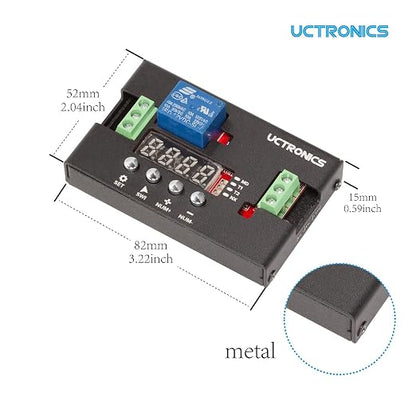UCTRONICS DC 12V Programmable Time Delay Relay Module with Metal Enclosure, On Delay and Off Delay Timer for Automobile, Raspberry Pi, Industrial Control, and Other Automatic Control Projects