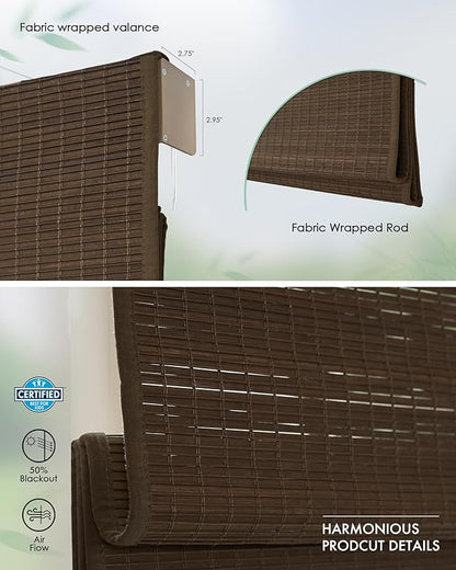 Yoolax Motorized Bamboo Roman Shades with Remote, Smart Roman Shades for Indoor Windows, Light Filtering Automatic Blinds Work with Alexa, Google Home, Apple Homekit, Customized (Bamboo Cocoa)