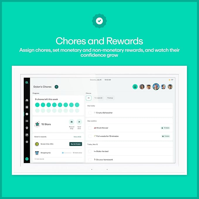 Greenlight Family Hub 15.6" Digital Wall Calendar with Touch Screen Display | Sync all family schedules, chores, grocery lists, and free unlimited photos with one 15.6" smart home hub