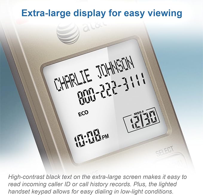 AT&T EL52113 Cordless Phone with Answering System & Extra-large Backlit Keys Light champagne