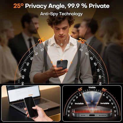 TOCOL Privacy Screen Protector for 17/16 Pro 6.3 inch 9H Hardness Military Grade Shatterproof HD Tempered Glass for Full Coverage Easy Installation 2 Pack