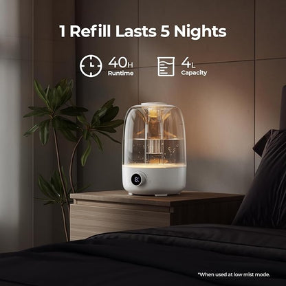 Homvana 4L Top-Fill Cool Mist Humidifiers for Bedroom, Large Room Plants