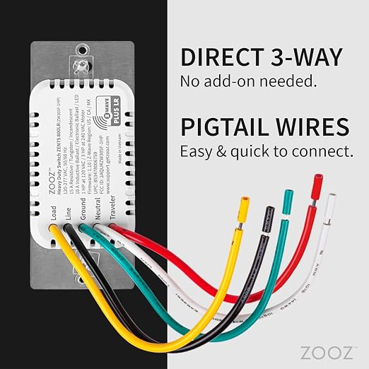 Zooz 800 Series Z-Wave Long Range Heavy Duty On/Off Wall Switch ZEN75 800LR, White | Direct 3-Way (No Add-On Switch Needed) | Z-Wave Hub Required