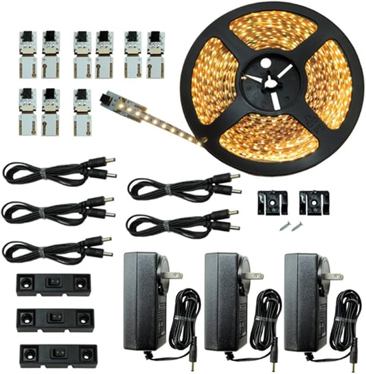 LED Lighting | Cut and Connect Series Kit: Ultra Bright | Warm White | ~3000 K | 39.5ft/ 12M Kit Under Cabinet lighting | Cove lighting | Dimmable | Customizable length with adhesive LED Strip