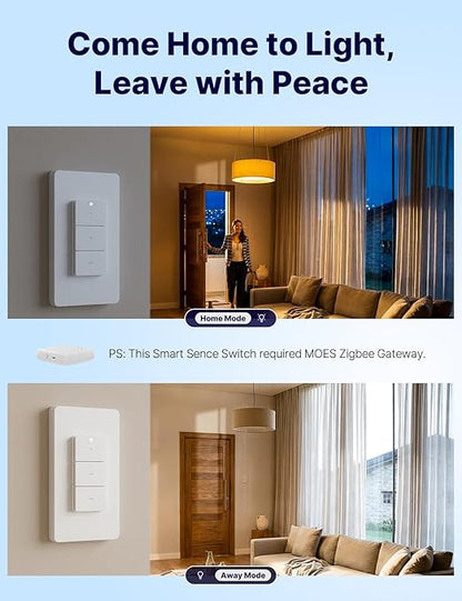 MOES Wireless Zigbee Smart Scene Button, Needs MOES Zigbee Hub, 9-Action | 365-Day Battery, Magnetic Base Sticks to Metal