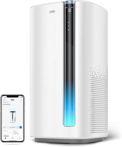 DREO Smart Air Purifier for Home, Washable Pre-Filter, Air Cleaner with Wi-Fi/Voice/Alexa,Smoke,Dust,Pollen,Odor,PM2.5 Quality Monitor, 4 Speeds & Auto/Turbo/Quiet HEPA Sleep Mode, DR-HAP003AS