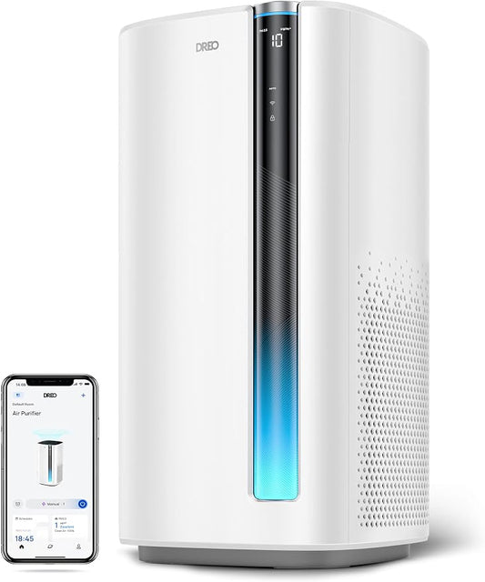 DREO Smart Air Purifier for Home, Washable Pre-Filter, Air Cleaner with Wi-Fi/Voice/Alexa,Smoke,Dust,Pollen,Odor,PM2.5 Quality Monitor, 4 Speeds & Auto/Turbo/Quiet HEPA Sleep Mode, DR-HAP003AS