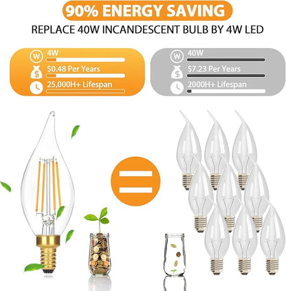 GoBright Dimmable E12 Candelabra LED Light Bulbs 40W Equivalent, 2700K Soft Warm White Chandelier Light Bulbs, 4W 460 LM Flame Tip Candle Light Bulbs, 12-Pack