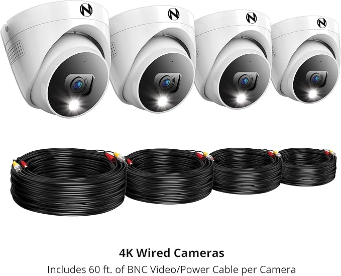 Night Owl Add On Wired 4K HD Indoor/Outdoor Deterrence Dome Cameras with 2-Way Audio (4 Pack)
