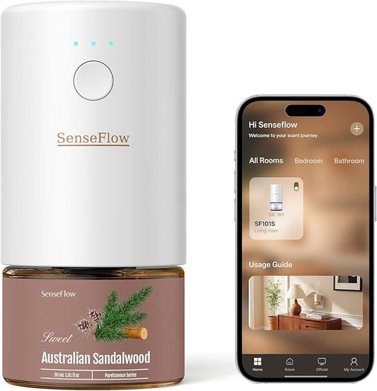 Essential Oil Diffuser for Home, Smart Waterless Aromatherapy Diffuser SF101S Pro, Plug in Room Scent with Timer & 120-Day Natural Aroma, Covers 1000 Sq Ft – Free 30ml Australian Sandalwood
