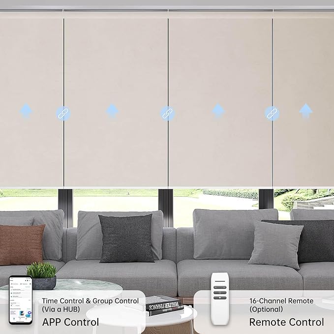 Motorized Coupled Shades, Blackout Smart Blinds for Large Windows Automatic Blinds Compatible with Alexa, Motorized Roller Shades Customized for Bedroom Home Office(Blackout-Fabric Beige)