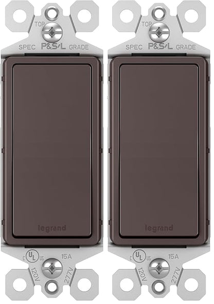 Legrand - Pass & Seymour Radiant 15 Amp Light Switch, Dark Bronze Single Pole Rocker, TM870DBCC10, 1 Count (Pack of 2)